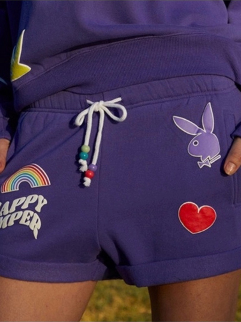 PacSun x Playboy  Happy Camper Bright Purple Fleece shorts, Sz M, euc